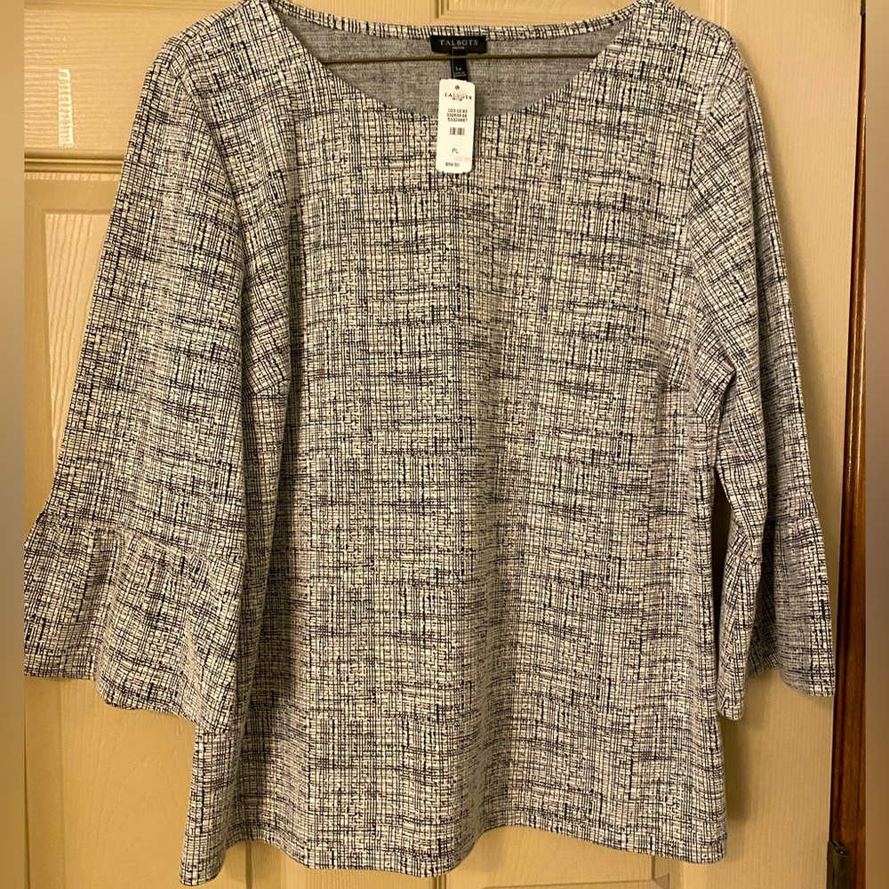 NWT Talbots petite large gray and white blouse